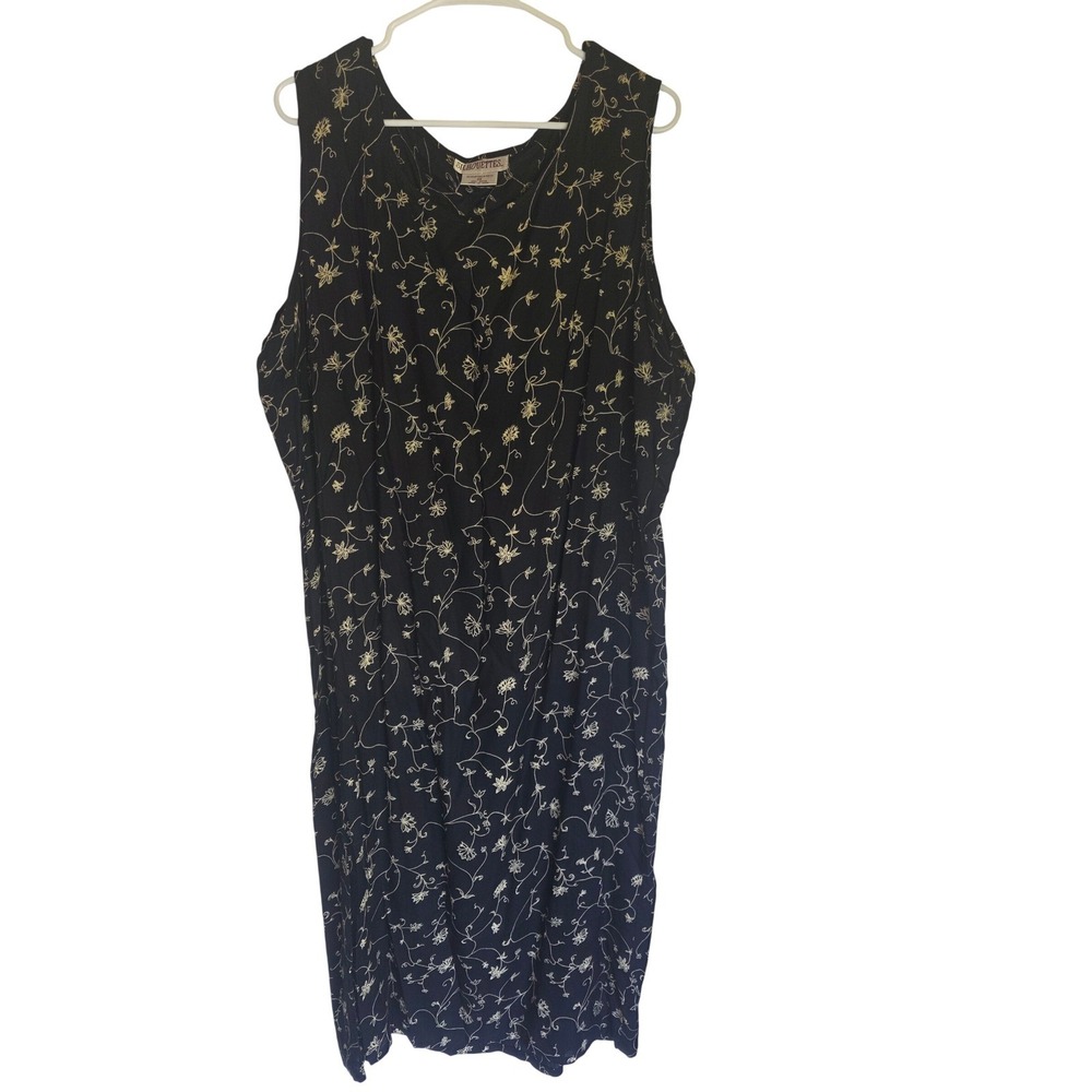 Vintage Silhouettes Womens 2X Black Floral Rayon Sleeveless Maxi Dress Floral